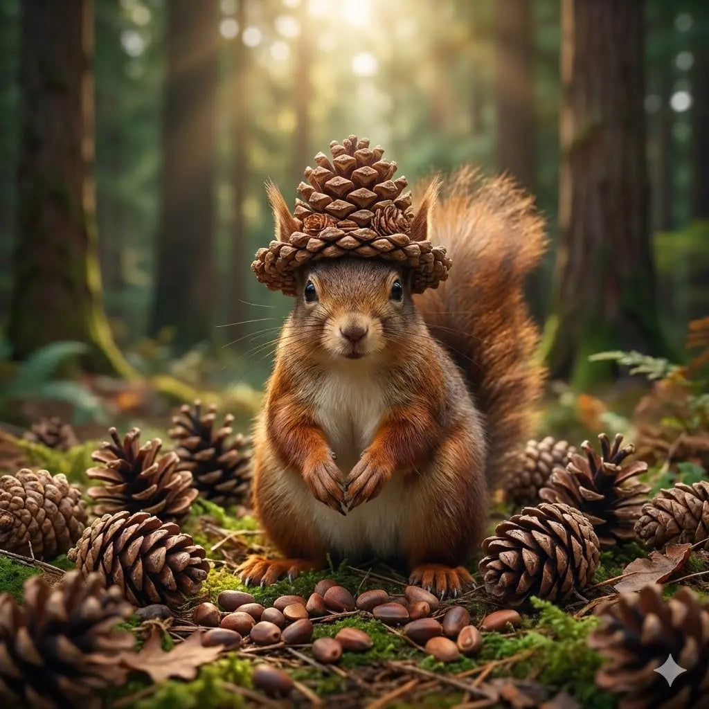 Dabīgi ciedru produkti un uzturvielām bagāti ciedru rieksti. Meža noskaņa ar čiekuriem un vāveri.